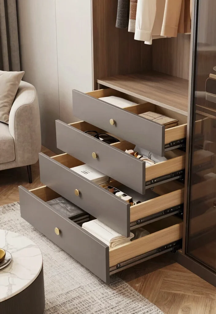 15 Living Room Wardrobe Ideas: Hidden Storage Solutions - 10. Wardrobe with Pull-Out Drawers 1