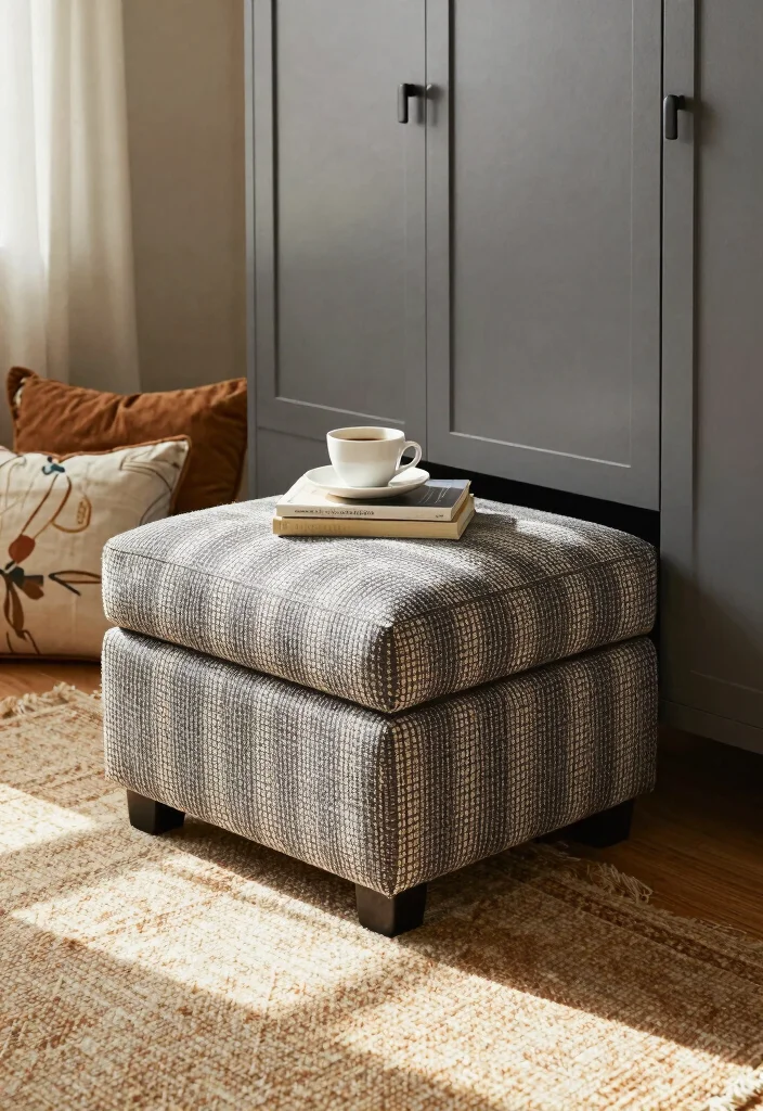 15 Living Room Wardrobe Ideas: Hidden Storage Solutions - 11. Ottoman-Style Wardrobe 1