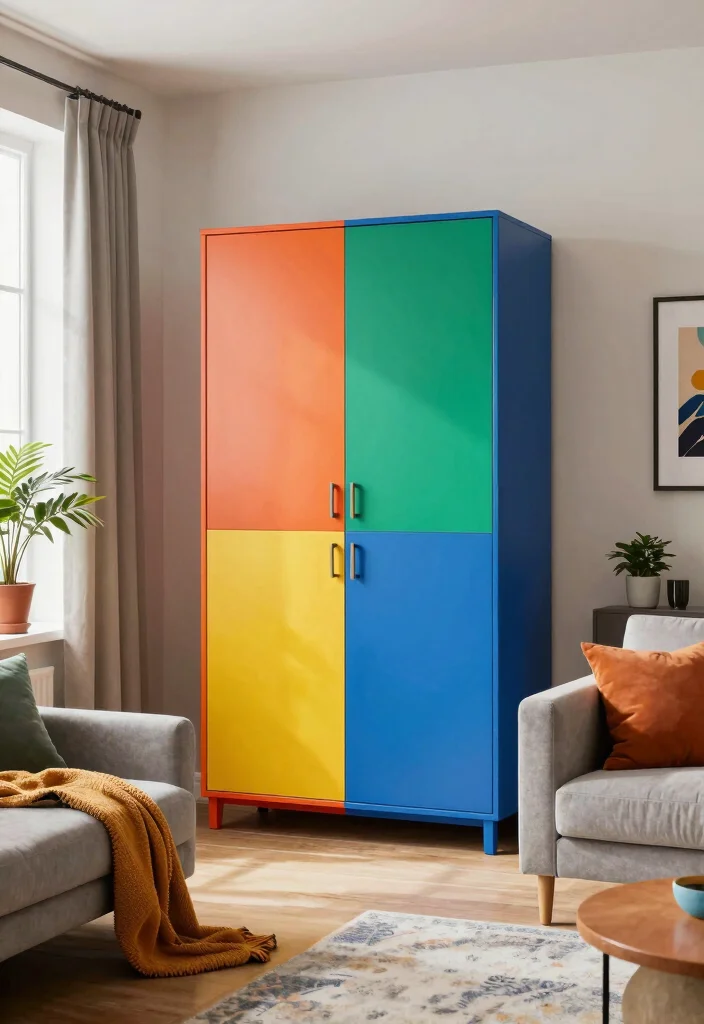 15 Living Room Wardrobe Ideas: Hidden Storage Solutions - 14. Color-Blocked Wardrobes 1