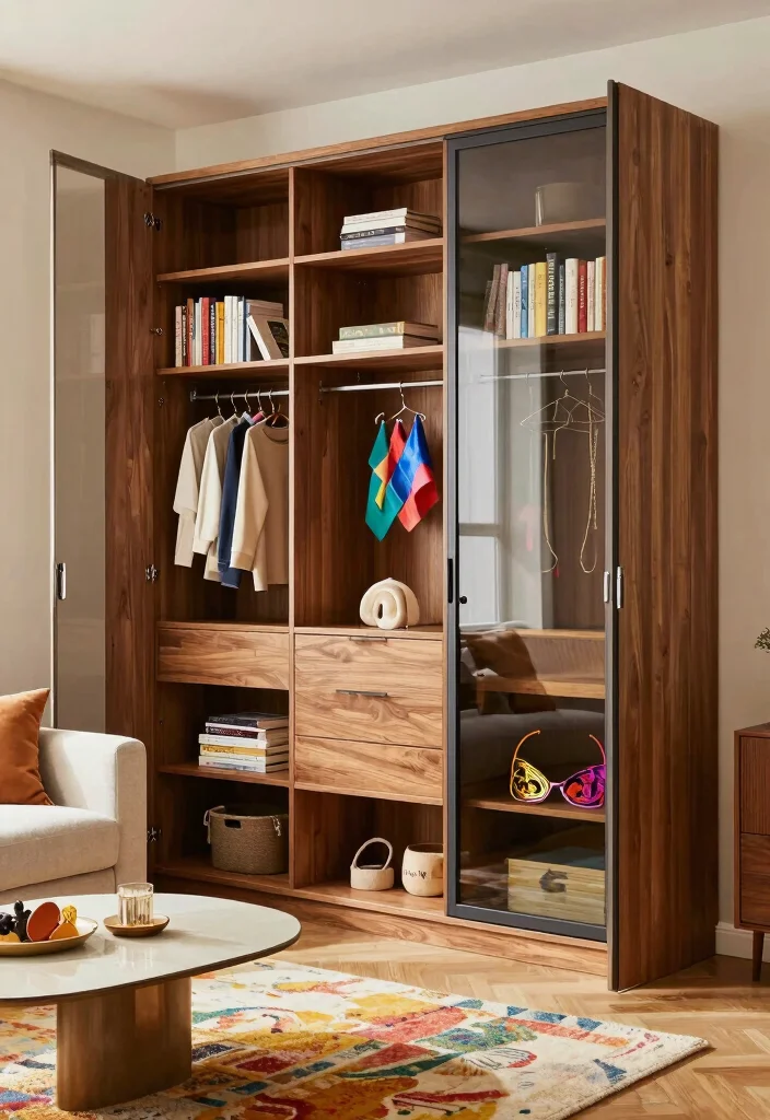 15 Living Room Wardrobe Ideas: Hidden Storage Solutions - 5. Stylish Open Wardrobe Designs 1
