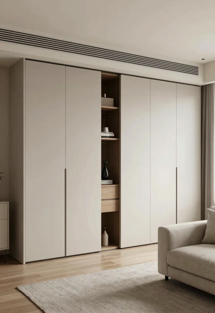 15 Living Room Wardrobe Ideas: Hidden Storage Solutions - 6. Hidden Wardrobe Behind Sliding Panels 1