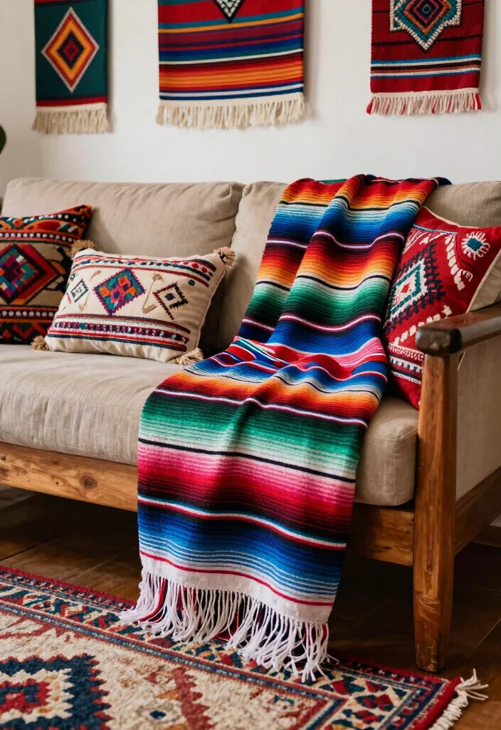 15 Mexican Living Room Ideas: Embracing Colorful Cultural Style - 2. Artisan Textiles Take Center Stage 1