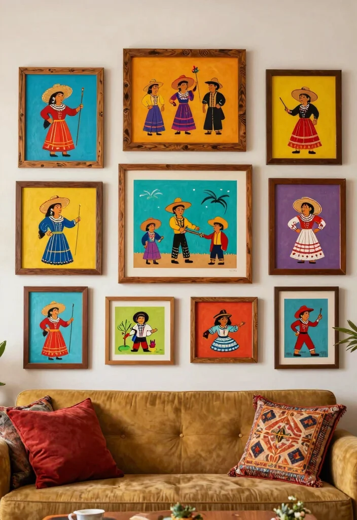 15 Mexican Living Room Ideas: Embracing Colorful Cultural Style - 4. Vibrant Wall Art 1