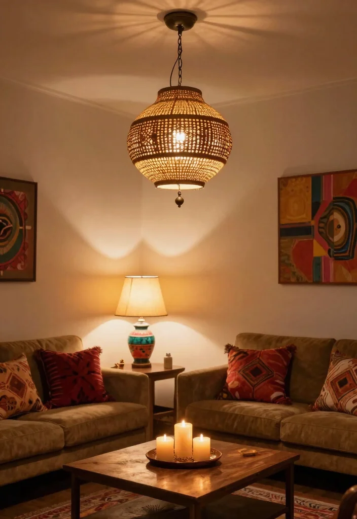 15 Mexican Living Room Ideas: Embracing Colorful Cultural Style - 8. Layered Lighting 1