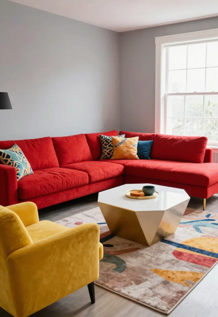 15 Pop Living Room Ideas: Bold, Colorful, Fun - 1. Bright and Bold Furniture 1