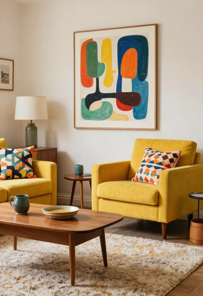 15 Pop Living Room Ideas: Bold, Colorful, Fun - 10. Retro Vibes 1