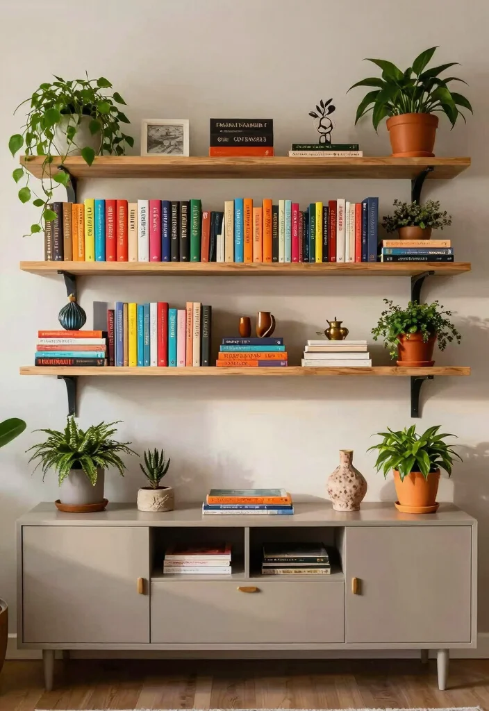 15 Pop Living Room Ideas: Bold, Colorful, Fun - 13. Creative Shelving 1
