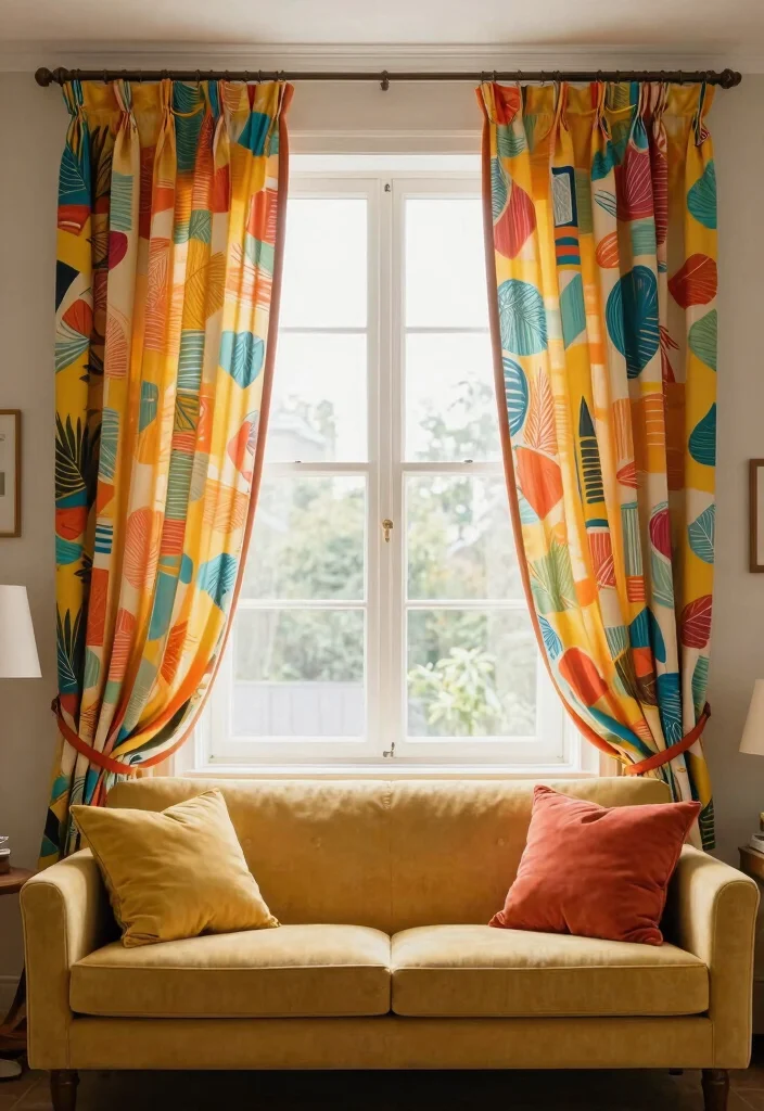 15 Pop Living Room Ideas: Bold, Colorful, Fun - 14. Colorful Curtains 1