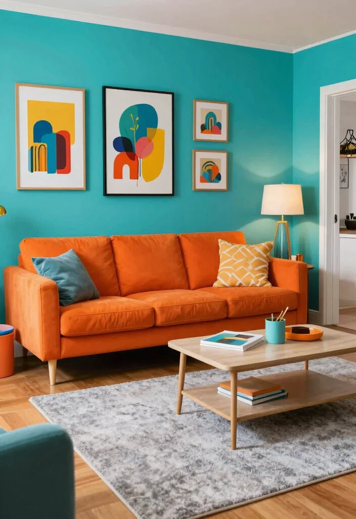 15 Pop Living Room Ideas: Bold, Colorful, Fun - 9. Bold Color Combinations 1