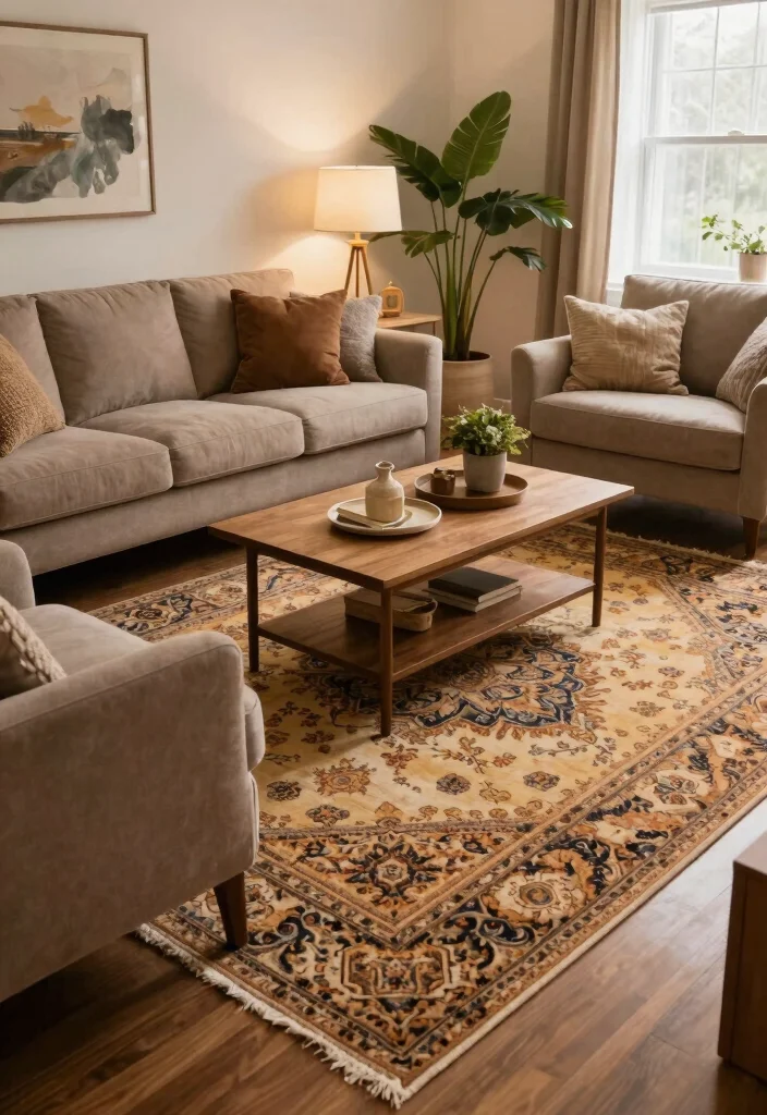 15 Suburban Living Room Ideas for Cozy Everyday Living - 15. Anchoring with an Area Rug 1