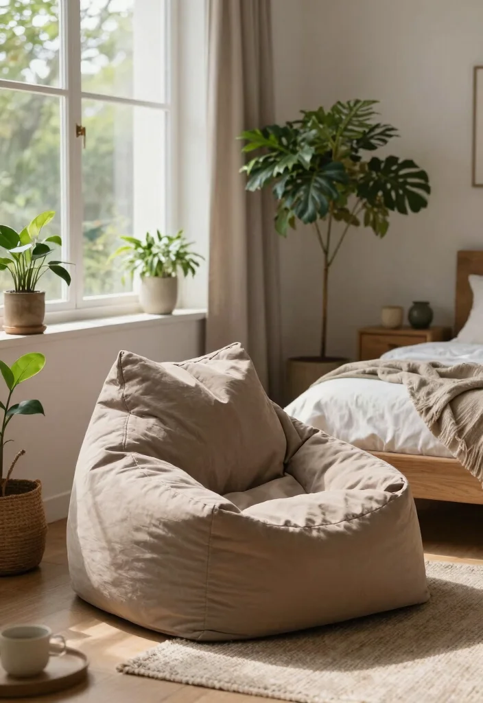 16 Bean Bag Bedroom Ideas for Cozy Casual Comfort - 12. Incorporating Natural Elements 1