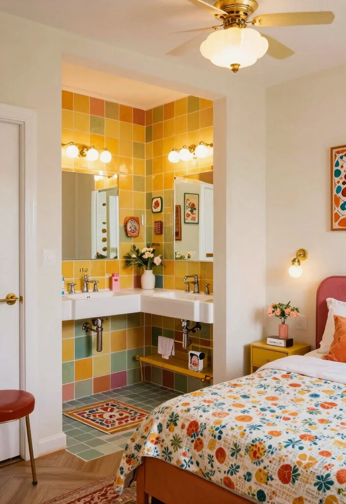 16 Bedroom With Bathroom Layout Ideas for Compact Spaces - 12. The Retro Revival 1