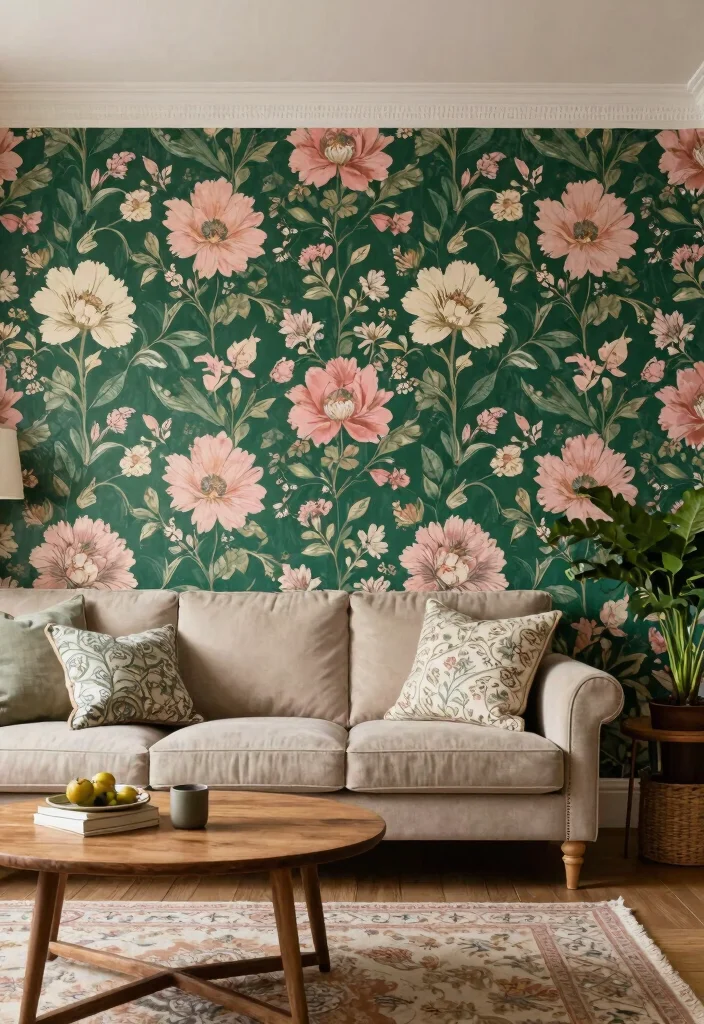 16 British Living Room Ideas Classic Cozy Charm - 1. Embrace Bold Wallpaper 1