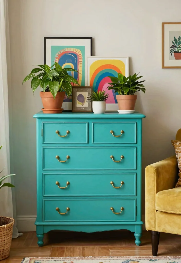 16 Dresser Living Room Ideas: Unexpected Storage Style - 2. Vintage Charm with a Painted Dresser 1