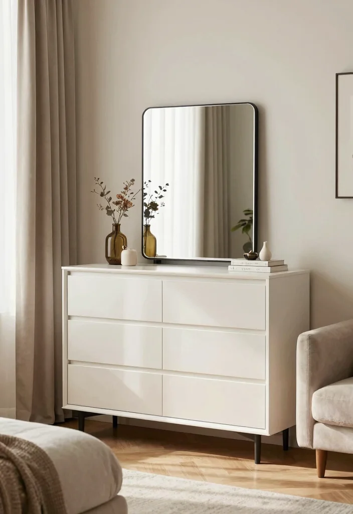 16 Dresser Living Room Ideas: Unexpected Storage Style - 3. Dresser with a Mirror: A Stylish Duo 1