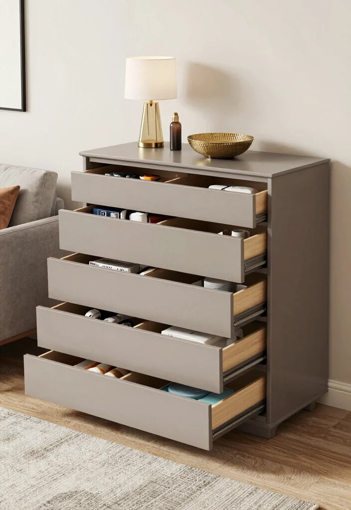 16 Dresser Living Room Ideas: Unexpected Storage Style - 4. Multi-Drawer Dresser for Maximum Organization 1