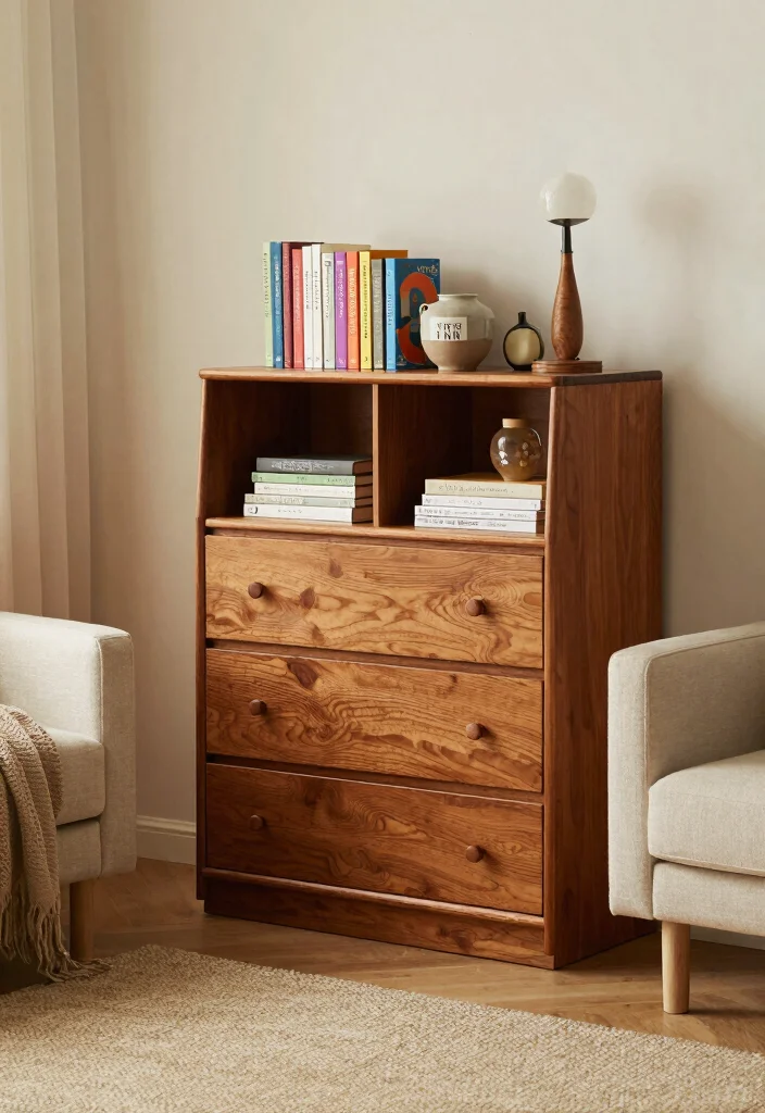 16 Dresser Living Room Ideas: Unexpected Storage Style - 5. Bookcase Dresser Combo for a Unique Twist 1