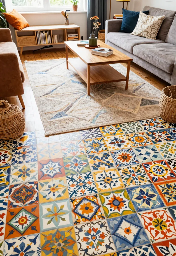 16 Groovy Living Room Ideas Retro Fun and Bold - 10. Bold Flooring: Stand Out 1