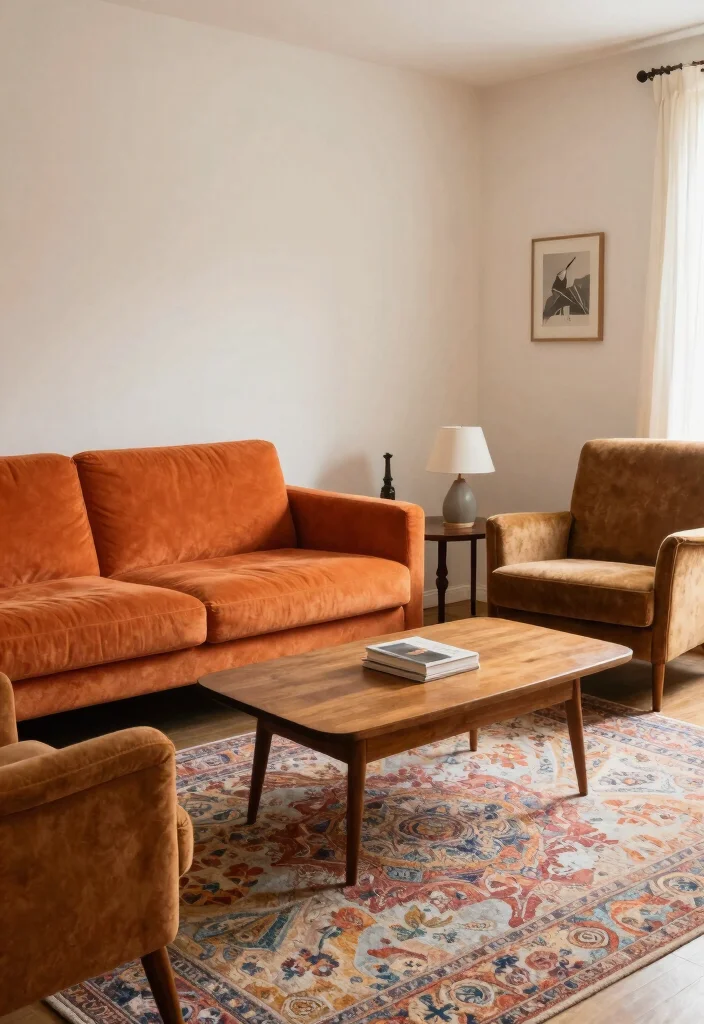 16 Groovy Living Room Ideas Retro Fun and Bold - 8. Eclectic Furniture Arrangement: Create Flow 1