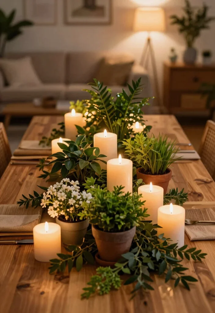 16 Living Room Candles Ideas Cozy Ambient Styling - 15. Candles with Greenery 1
