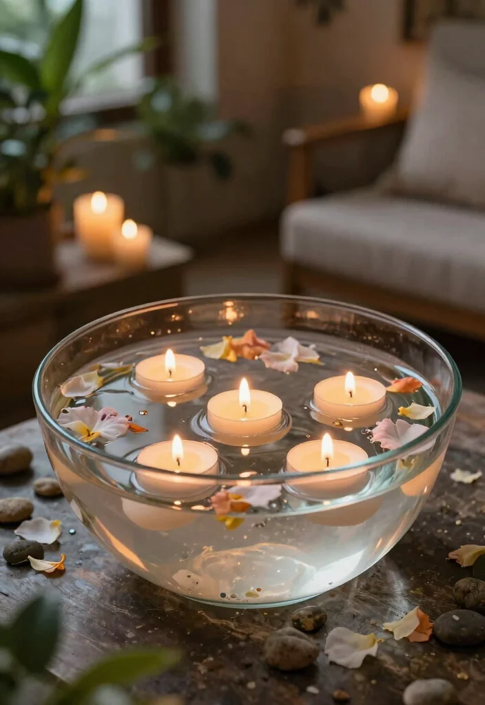 16 Living Room Candles Ideas Cozy Ambient Styling - 3. Floating Candles in Bowls 1