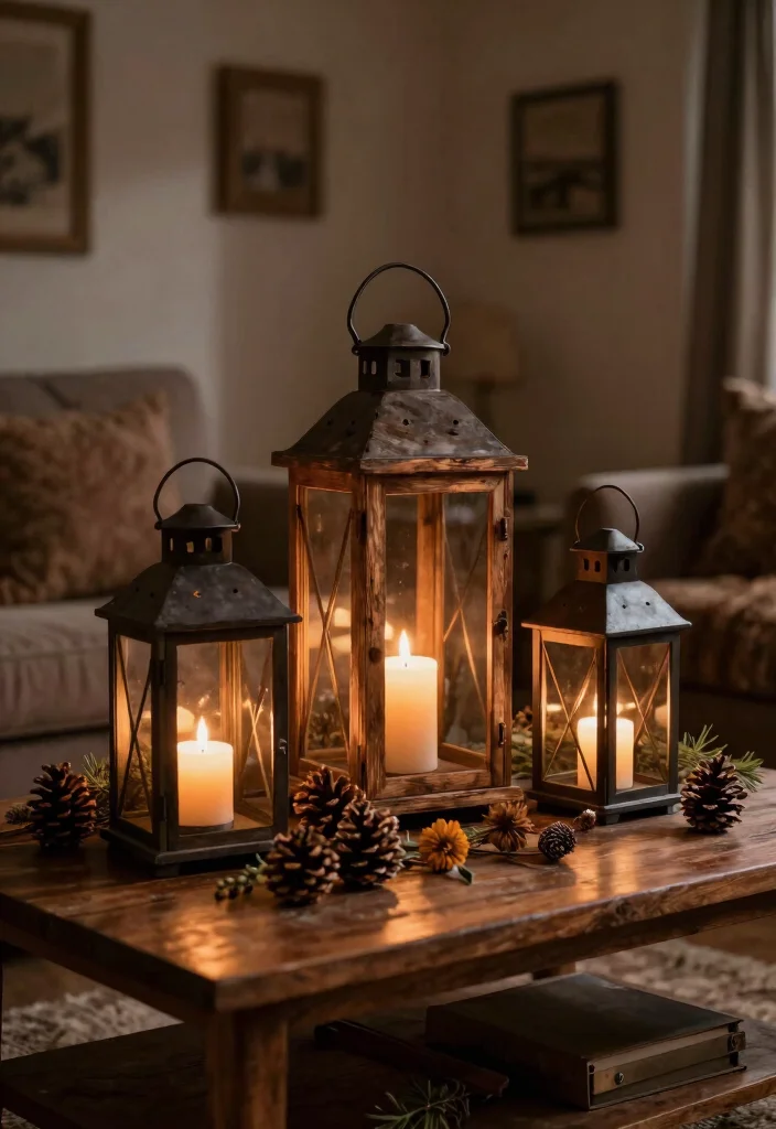 16 Living Room Candles Ideas Cozy Ambient Styling - 4. Candle Lanterns for a Rustic Touch 1