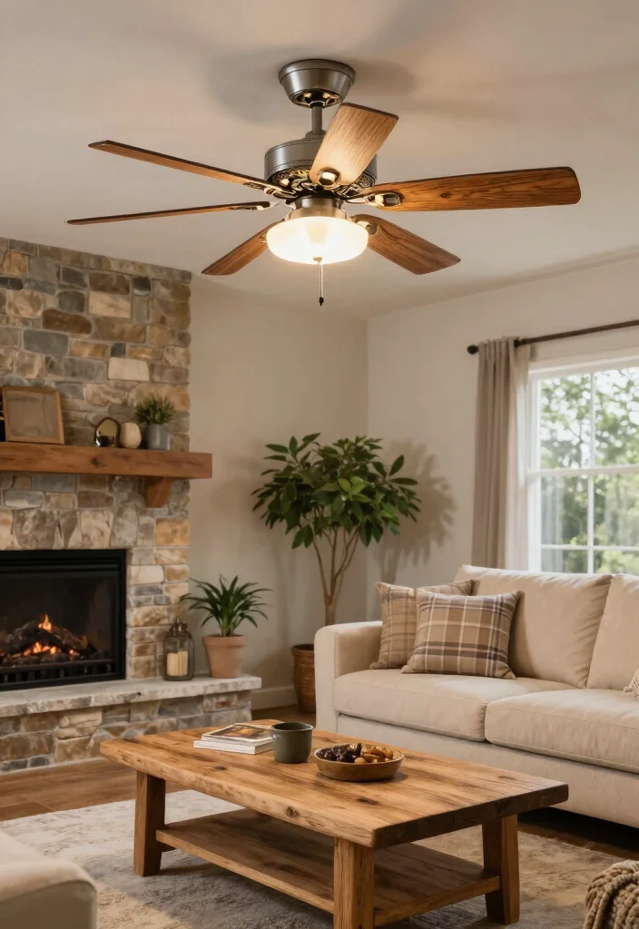 16 Living Room Fans With Lights Ideas Practical and Stylish - 2. Rustic Charm with Wooden Blades 1