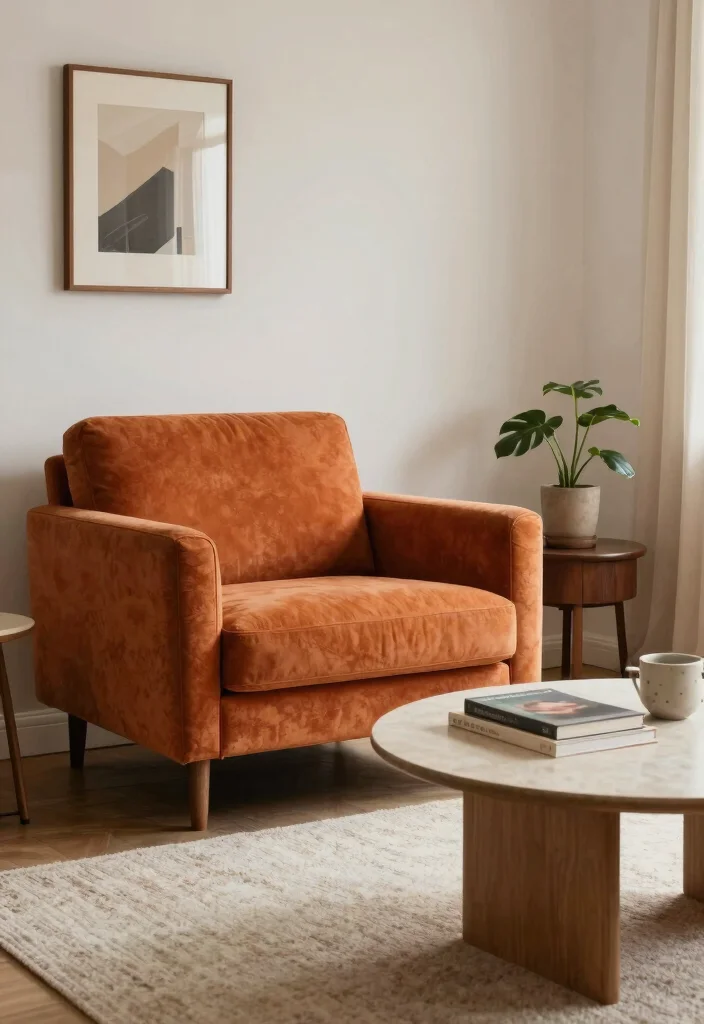 16 Living Room Orange Ideas: Bold Warm Energy - 11. Vintage Orange Finds 1