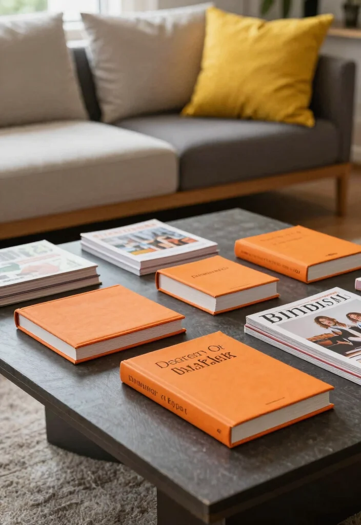 16 Living Room Orange Ideas: Bold Warm Energy - 13. Orange-Inspired Books and Magazines 1