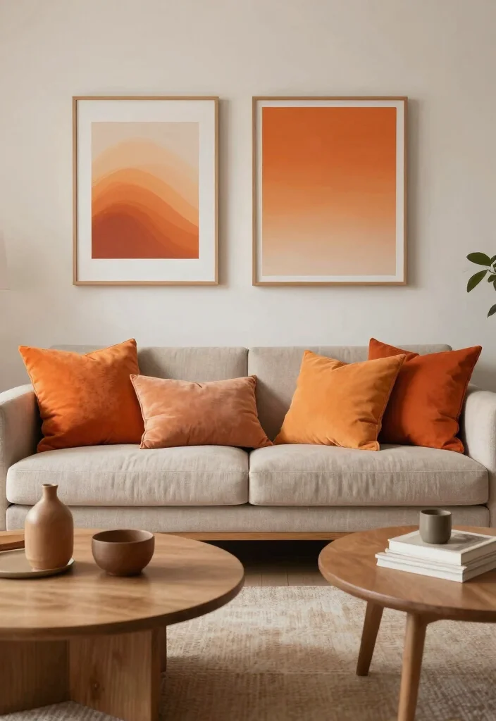 16 Living Room Orange Ideas: Bold Warm Energy - 14. Orange Color Gradation 1