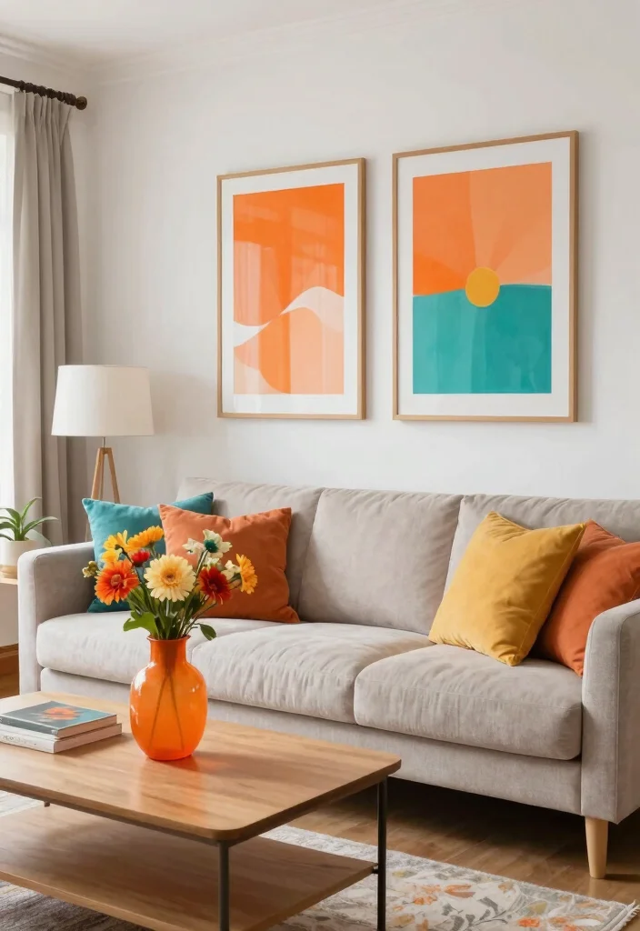 16 Living Room Orange Ideas: Bold Warm Energy - 3. Orange Accents Through Decor 1