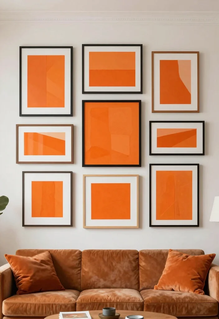 16 Living Room Orange Ideas: Bold Warm Energy - 6. Orange Artwork as Focal Points 1