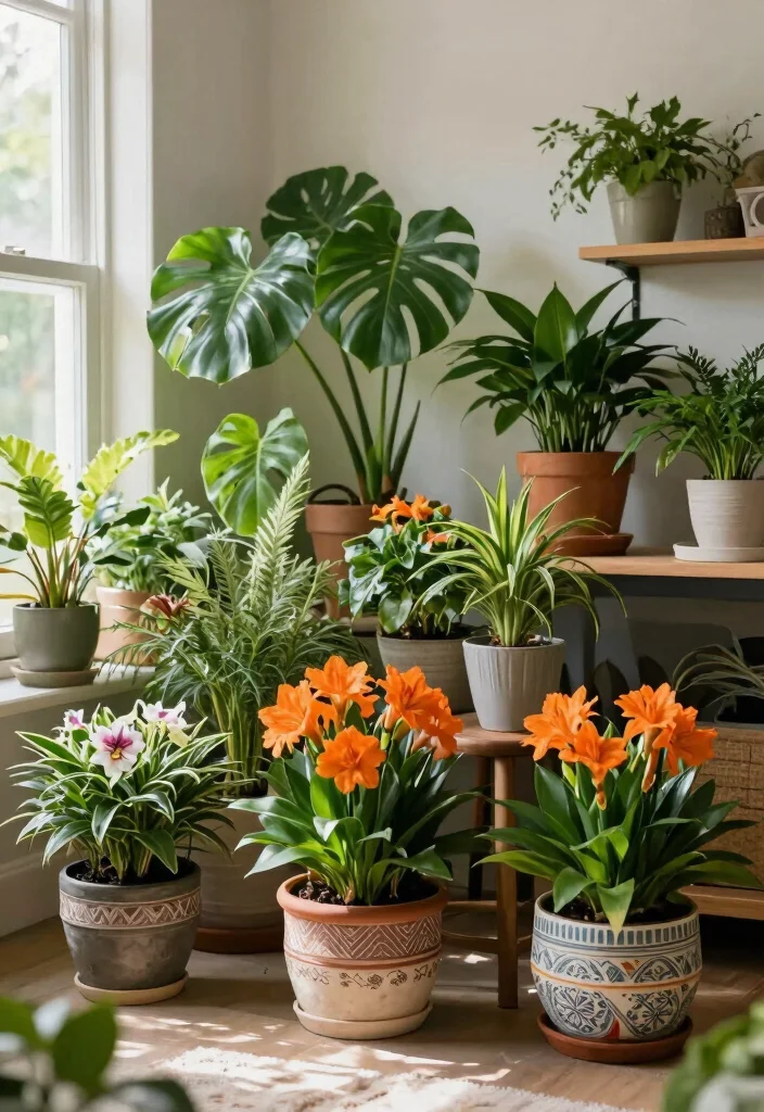 16 Living Room Orange Ideas: Bold Warm Energy - 8. Orange in Plants and Flowers 1