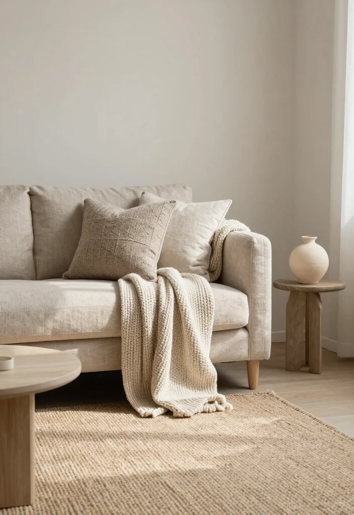 16 Living Room Simple Design Ideas for a Clean, Calm Living - 4. Use Textured Accessories 1