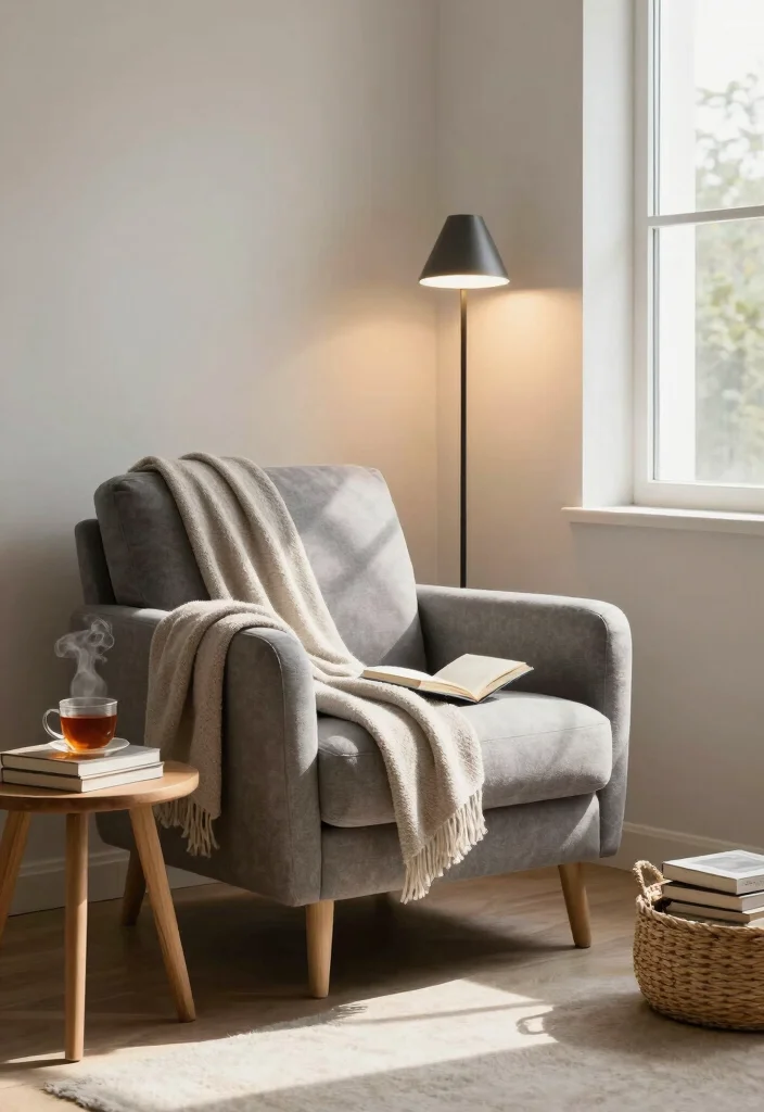 16 Living Room Simple Design Ideas for a Clean, Calm Living - 5. Create a Cozy Reading Nook 1