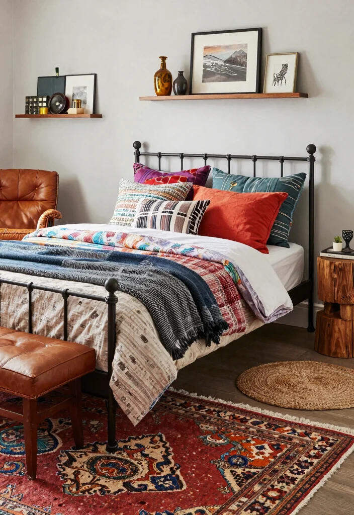 16 Metal Frame Bedroom Ideas for an Industrial Light Look - 12. Eclectic Style with Mixed Materials 1