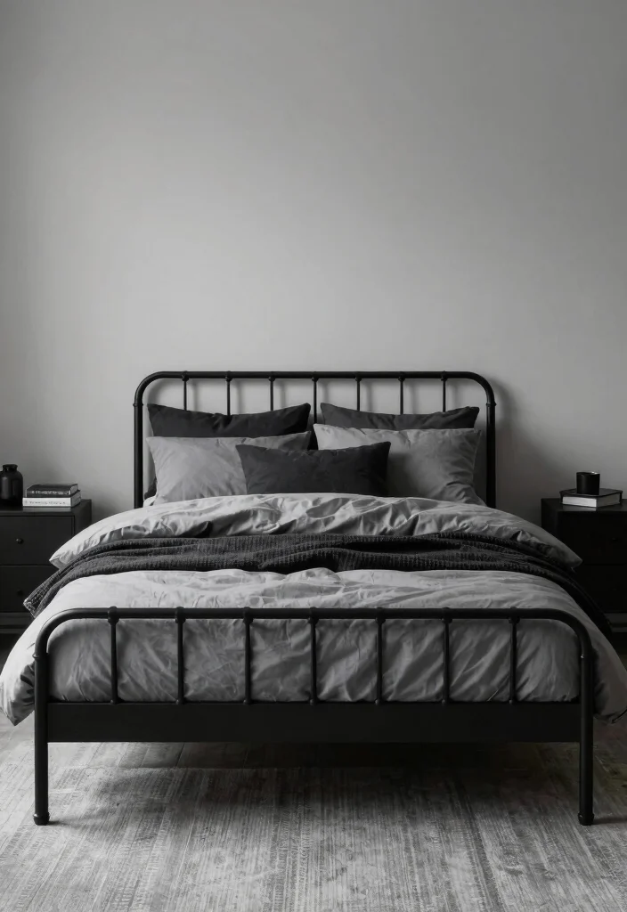 16 Metal Frame Bedroom Ideas for an Industrial Light Look - 13. Monochrome Elegance 1