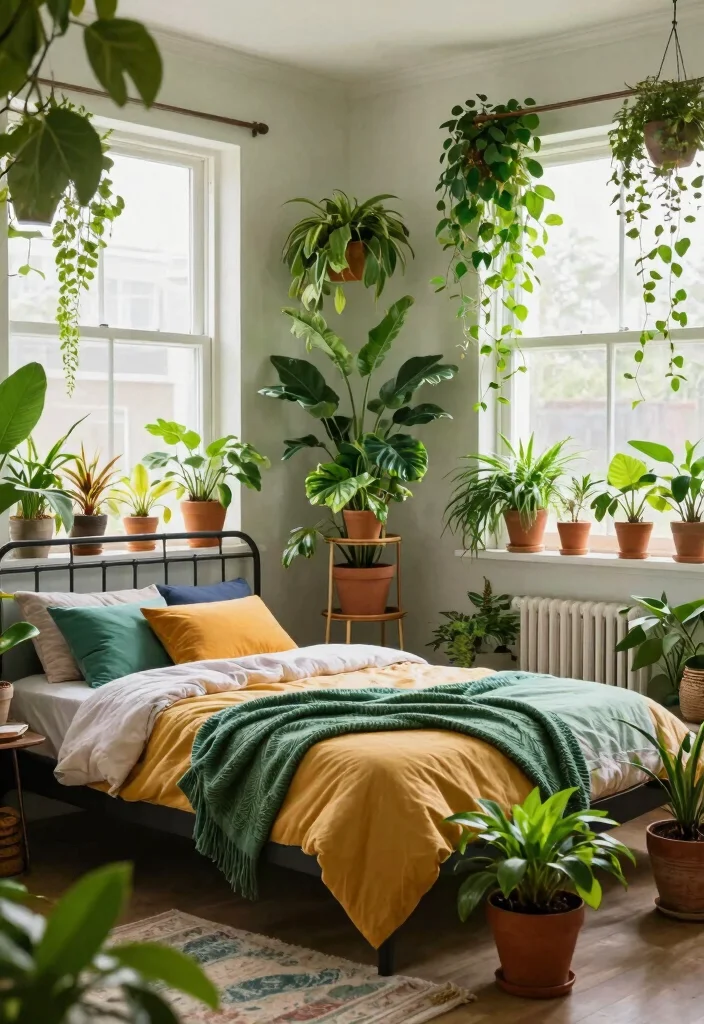 16 Metal Frame Bedroom Ideas for an Industrial Light Look - 15. Urban Jungle Style 1