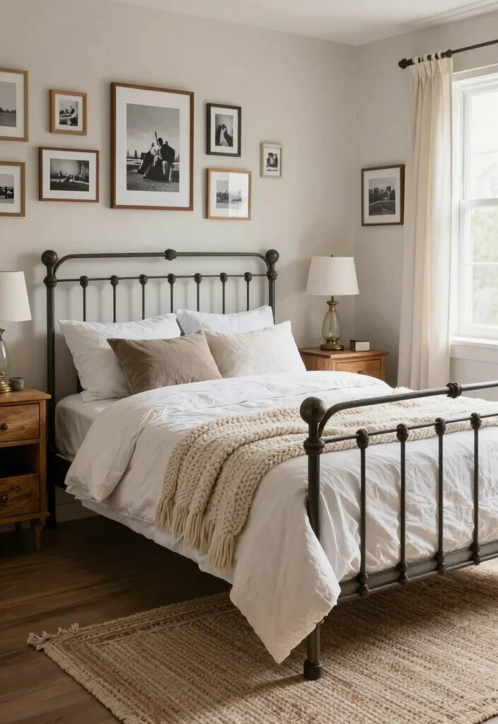 16 Metal Frame Bedroom Ideas for an Industrial Light Look - 2. Rustic Vibes with Vintage Metal Frames 1