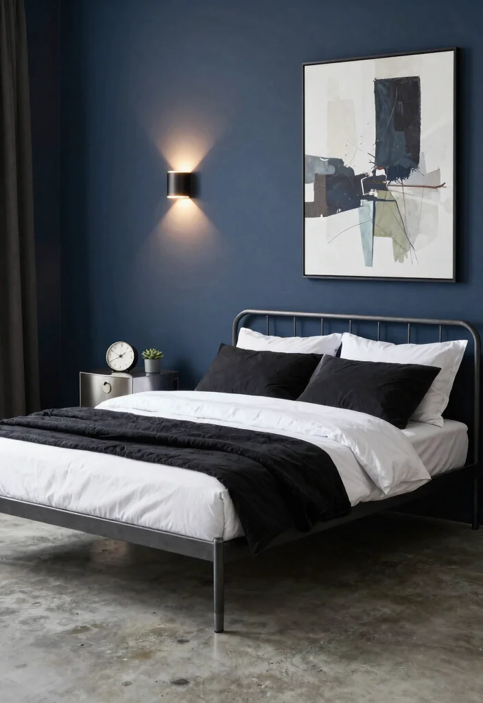 16 Metal Frame Bedroom Ideas for an Industrial Light Look - 3. Industrial Chic with a Futuristic Edge 1