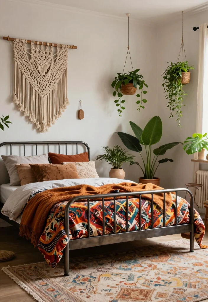 16 Metal Frame Bedroom Ideas for an Industrial Light Look - 4. Bohemian Meets Industrial 1