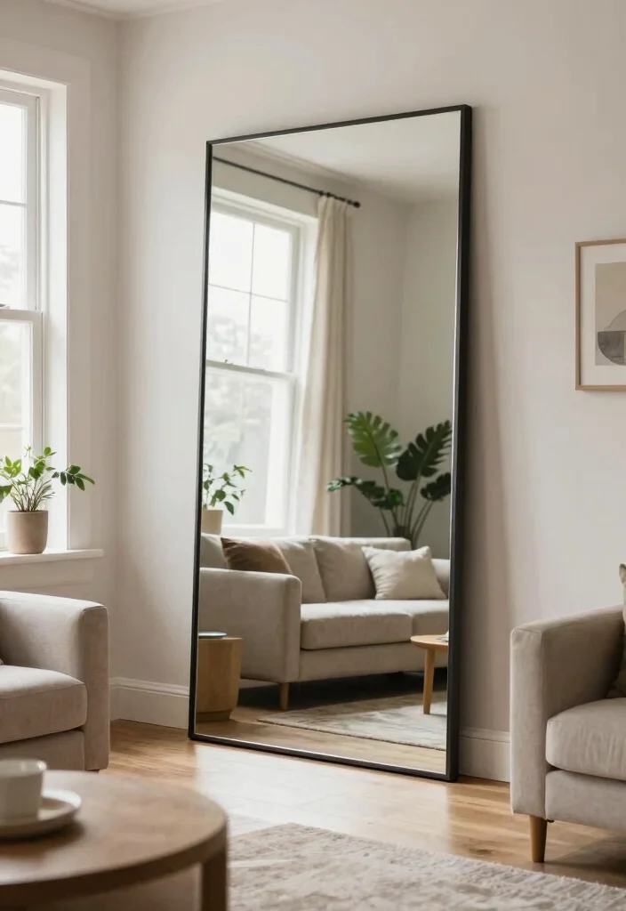 16 Nude Living Room Ideas: Soft Minimal Warmth - 10. Use of Mirrors 1