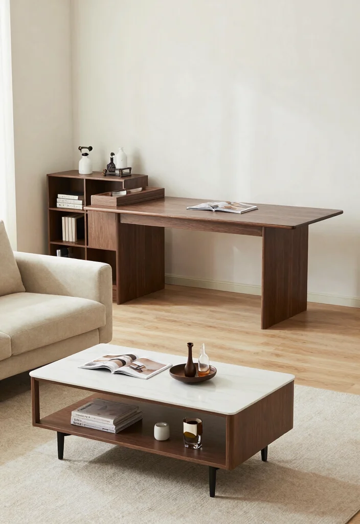 16 Nude Living Room Ideas: Soft Minimal Warmth - 13. Functional Furniture 1