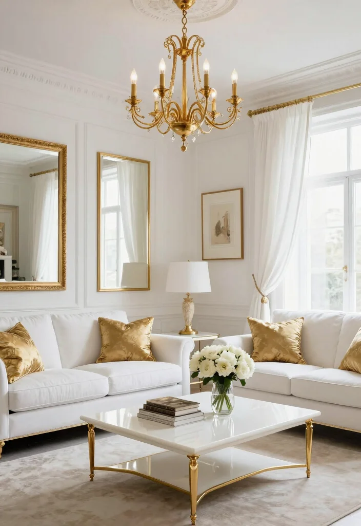 16 Regency Living Room Ideas: Elegant Classic Grandeur - 3. Classic White and Gold: Timeless Elegance 1