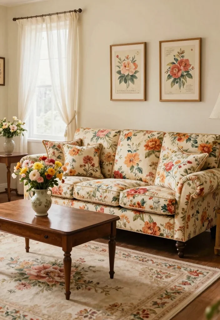 16 Regency Living Room Ideas: Elegant Classic Grandeur - 5. Vintage Floral Patterns: A Touch of Nostalgia 1