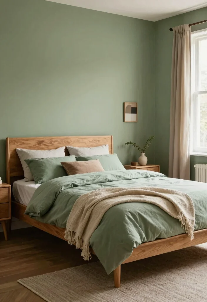 16 Sage Green Bedroom Colour Palettes Ideas Soft Earthy Harmony - 14. Sage Green with Natural Wood Tones 1