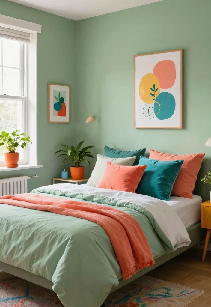 16 Sage Green Bedroom Colour Palettes Ideas Soft Earthy Harmony - 15. Colorful Accents with Sage 1