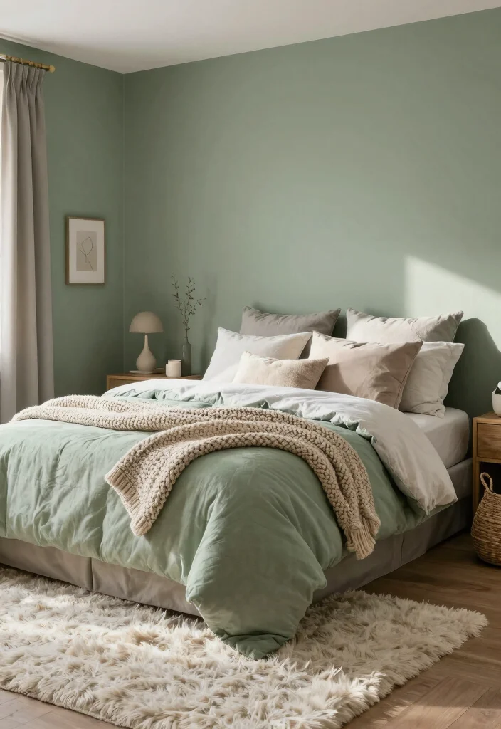 16 Sage Green Bedroom Colour Palettes Ideas Soft Earthy Harmony - 16. Sage Green with Cozy Textures 1