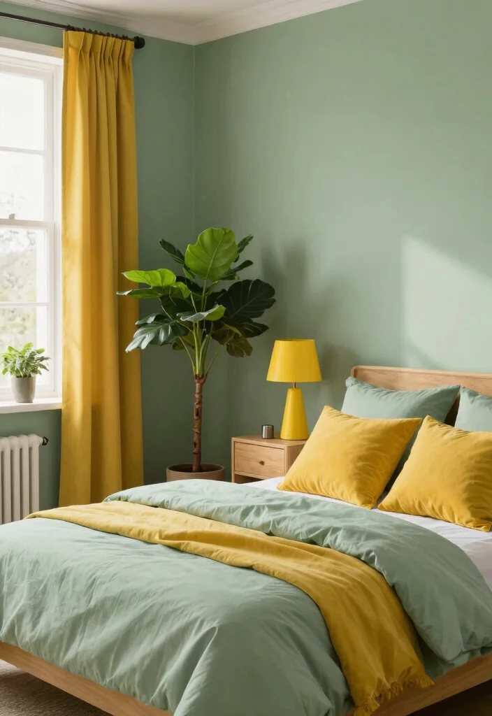 16 Sage Green Bedroom Colour Palettes Ideas Soft Earthy Harmony - 3. Sage and Mustard Yellow Combo 1