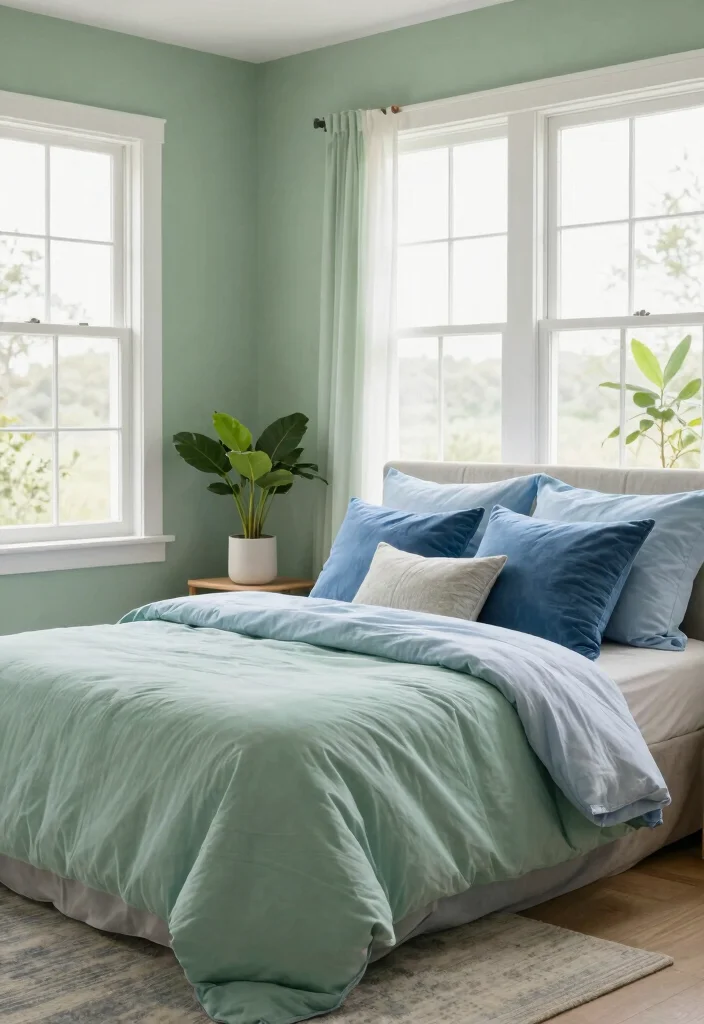 16 Sage Green Bedroom Colour Palettes Ideas Soft Earthy Harmony - 7. Sage Green with Soft Blues 1